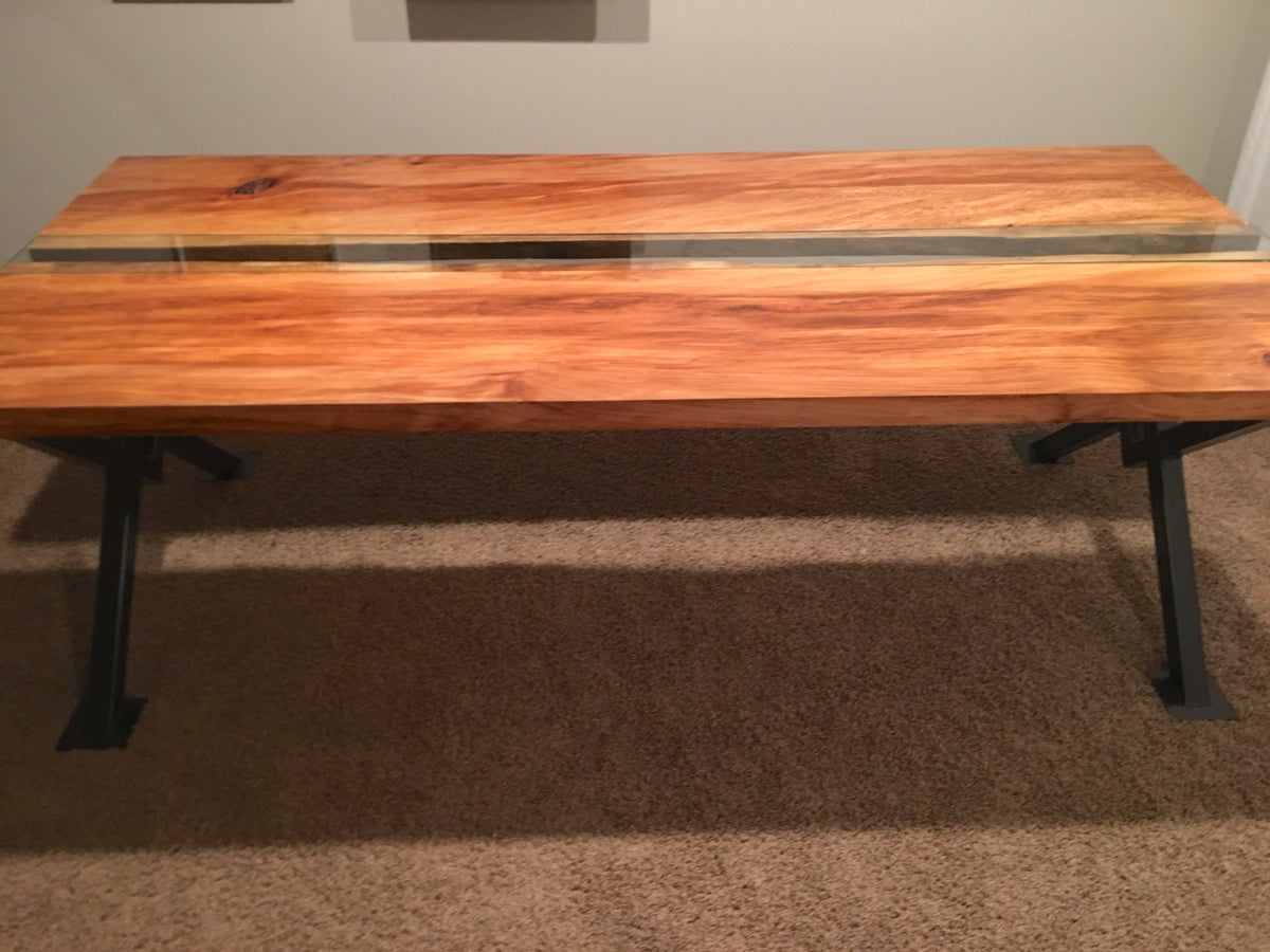 Sycamore live edge dining table with glass inlay – Keenan Slab Works - Main Image