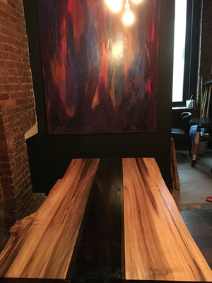 Rainbow Poplar table with glass inlay